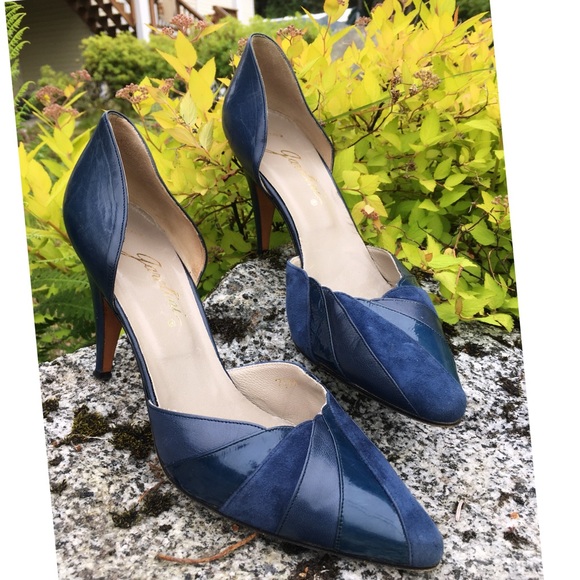 Vintage Garolini Designer Fine Blue Leather Pumps - Picture 2 of 7